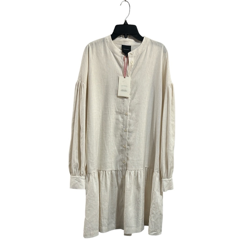 NWT Alex Marie Benson Linen Banded Button Long Slv Striped Dress Size 6